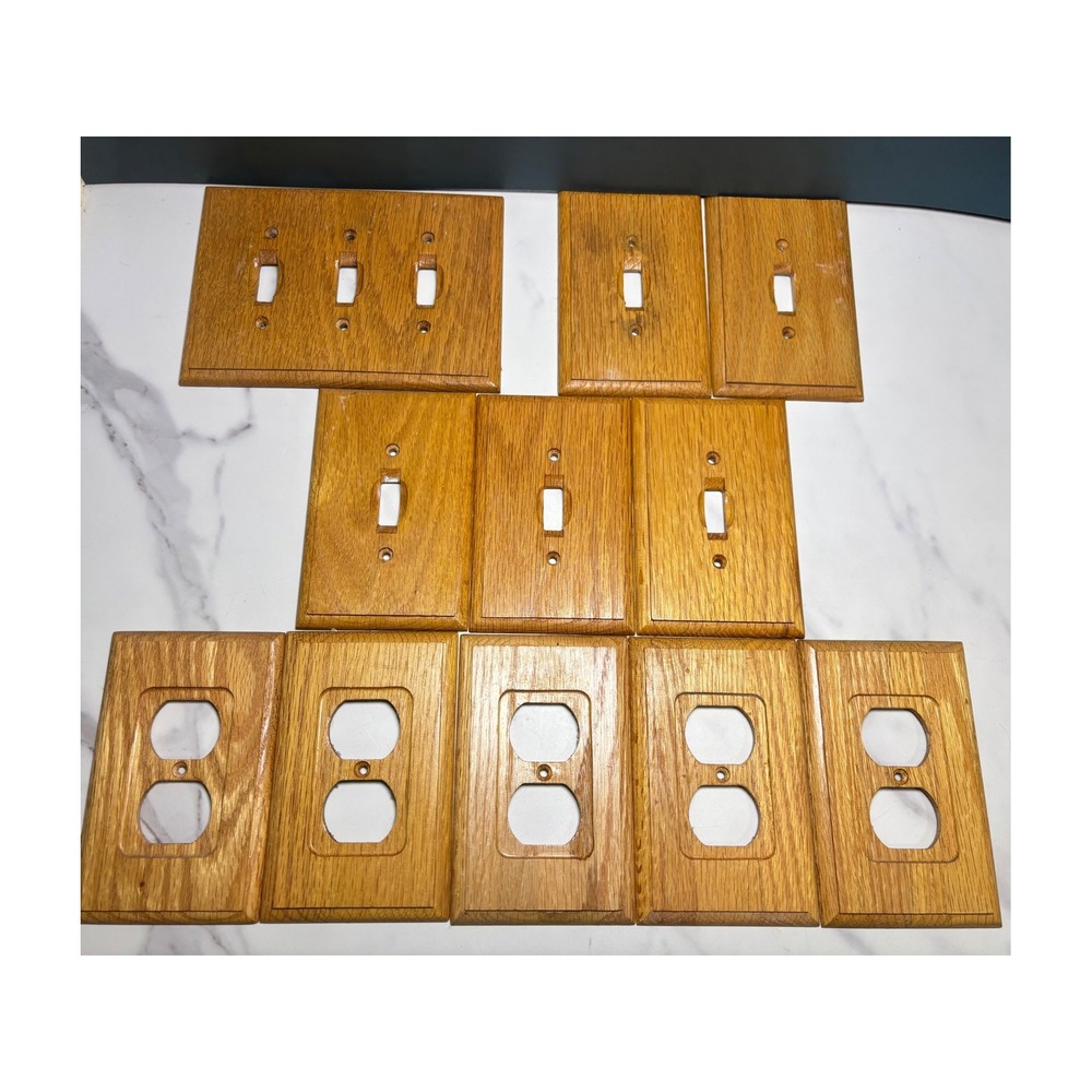 Vintage Solid Oak Wood Wall Plate Covers Set 11pc Outlet Toggle Switch Honey Oak
